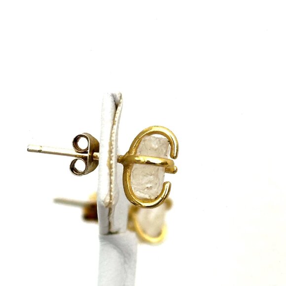 Raw Quartz Stud Earrings Prong Setting - Picture 4 of 6
